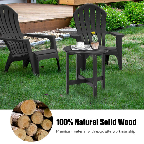 18 Inch Patio Round Side Wooden Slat End Coffee Table for Garden-Black