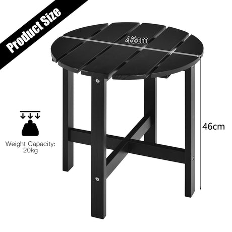 18 Inch Patio Round Side Wooden Slat End Coffee Table for Garden-Black