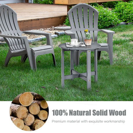 18 Inch Patio Round Side Wooden Slat End Coffee Table for Garden-Gray