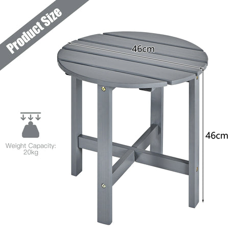 18 Inch Patio Round Side Wooden Slat End Coffee Table for Garden-Gray