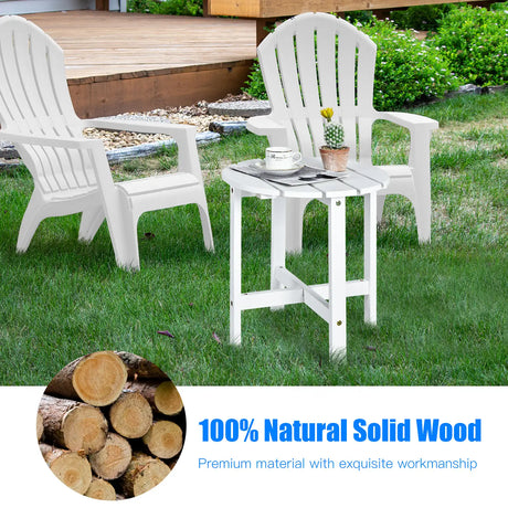 18 Inch Patio Round Side Wooden Slat End Coffee Table for Garden-White