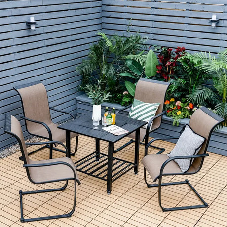 Outdoor Fire Pit Dining Table with Mesh Cover for Poolside