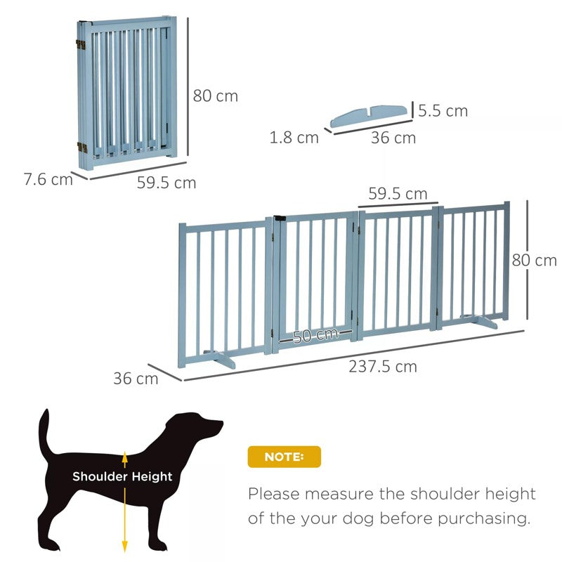 PawHut Pet Gate Wooden Foldable Dog Safety Barrier w/ 4 Panels for Small and Medium Dogs Blue