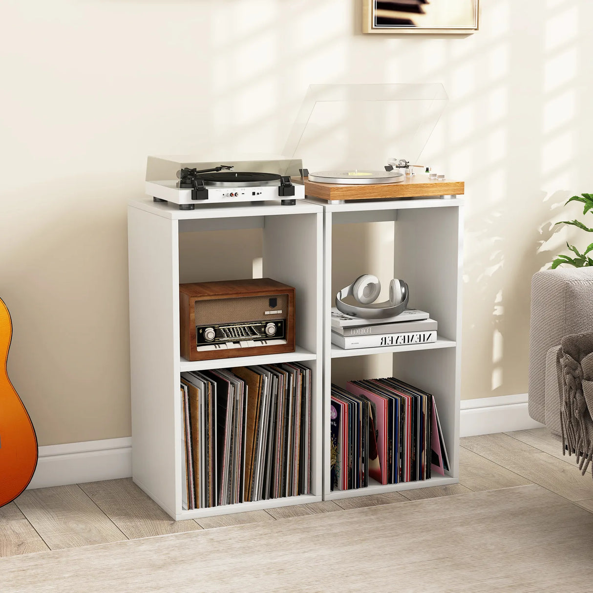 Open Back 2 Tier Bookshelf with Anti-toppling Kit-White