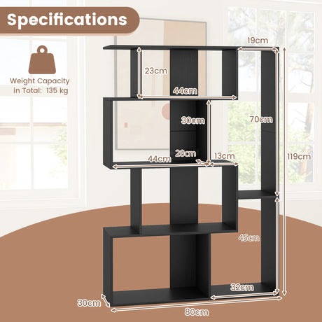 6-Cube Open-back Geometric Bookshelf with Anti-tip Kits-Black