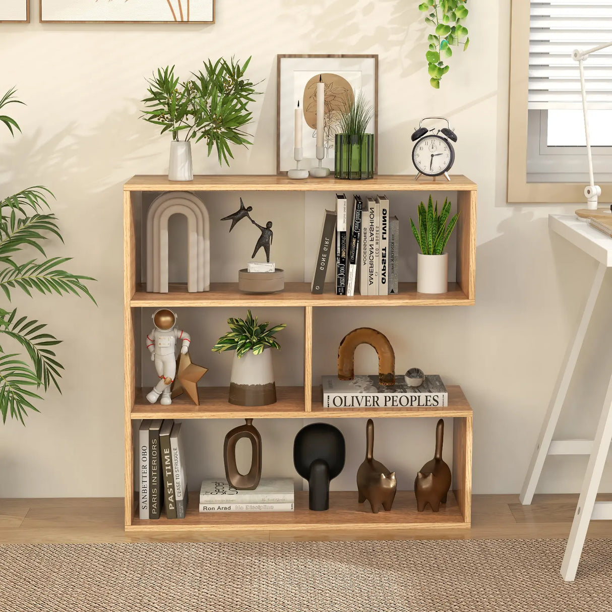 Concave Bookshelf 3-Shelf Open Bookcase with Anti-Toppling Device for Living Room Study Office