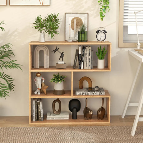Concave Bookshelf 3-Shelf Open Bookcase with Anti-Toppling Device for Living Room Study Office