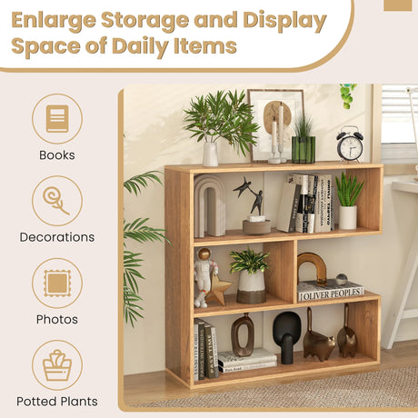 Concave Bookshelf 3-Shelf Open Bookcase with Anti-Toppling Device for Living Room Study Office