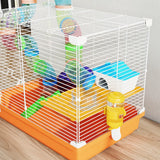 PawHut 2 Tier Hamster Cage, Gerbil Cage with Handle, Exercise Wheels, Tunnel, Water Bottle, Dishes, Ladder, for Dwarf
