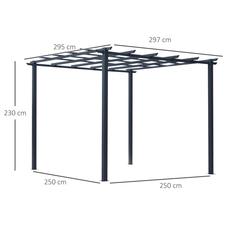 Outsunny 3 x 3 Meter Metal Pergola Garden Gazebo Grape Trellis for Climbing Plants Outdoor Sun Shelter Arbours