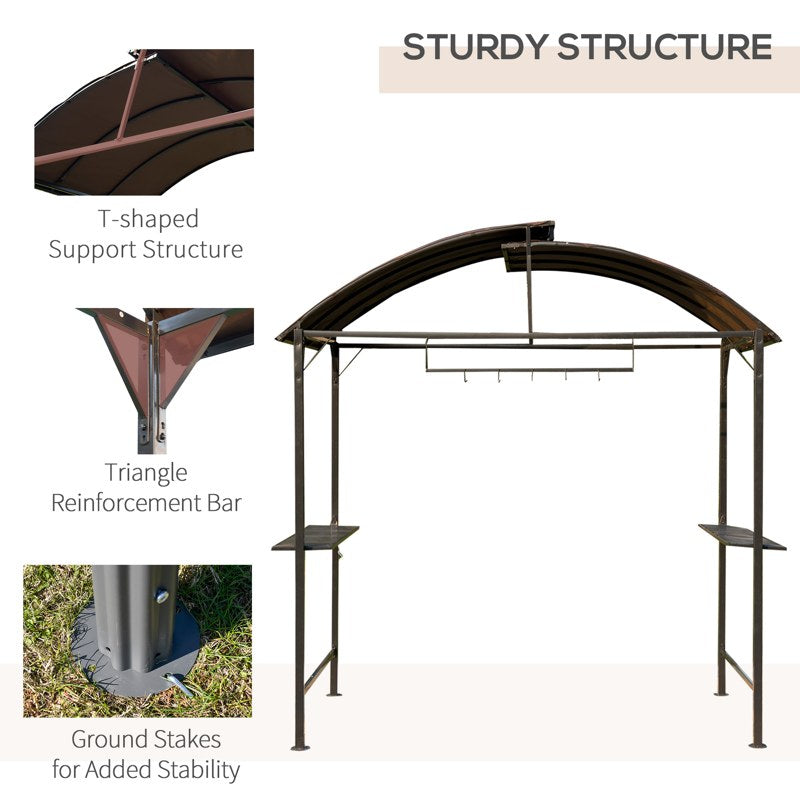 Outsunny Metal Smoking Gazebo Marquee Garden Patio BBQ Tent Grill Canopy Awning Shelter - Coffee