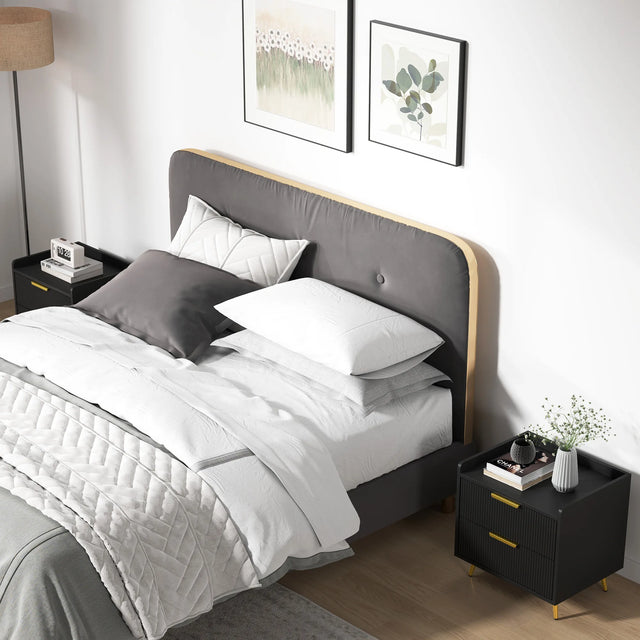HOMCOM Elegant Two-Drawer Bedside Table Set of 2 - Black