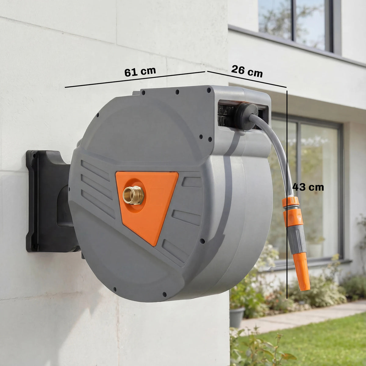 Outsunny Retractable Hose Reel Wall Mounted, 40+2m Garden Hose Pipe Reel with Auto Retraction, Self-Locking, Orange