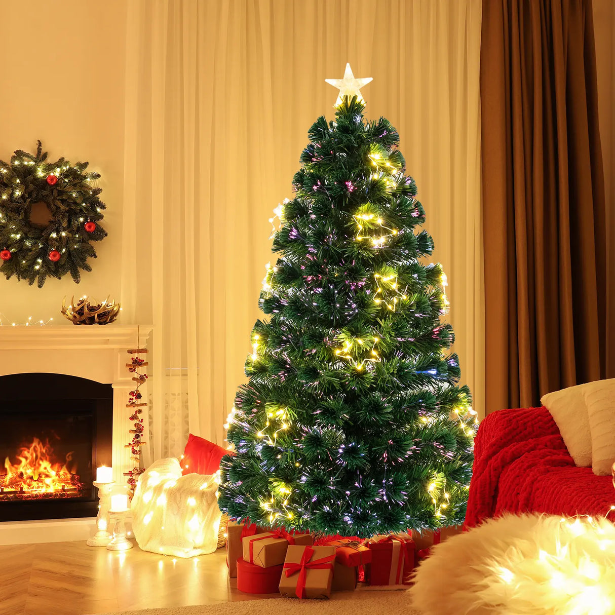 Optical Fiber Christmas Tree Pre-Lit Artificial Xmas Tree-1.5M