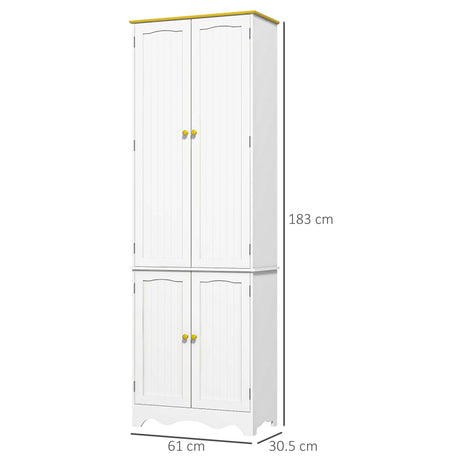 HOMCOM Freestanding 4-Door Kitchen Cupboard, Storage Cabinet Organizer with 4 Shelves, White