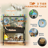 PawHut 3 Tier Large Hamster Cage on Wheels with 17 cm Deep Tray, Storage Shelf for Syrian, Gerbil, Rats