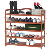 HOMCOM 5-Tier Shoe Rack, Acacia Wooden Shoe Storage Organiser with Hangers, Holds up to 24 Pairs, for Entryway, Living Room, 84 x 26 x 82 cm, Teak