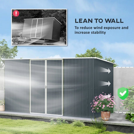 Outsunny 11 x 5.6ft Galvanised Steel Garden Shed, Metal Shed, Garden Storage Shed with Lockable Doors and Gloves for Outdoor Patio, Garden, Grey