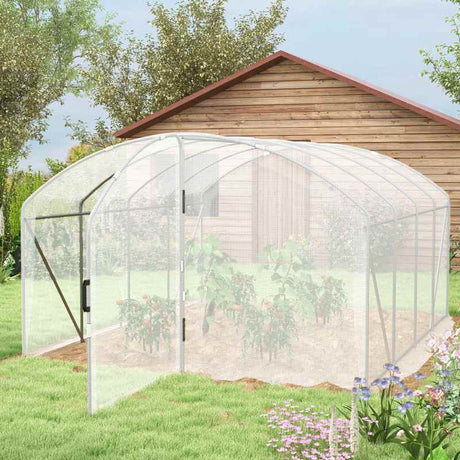 Outsunny Polytunnel Greenhouse Walk-in Grow House with UV-resistant PE Cover, Door, Galvanised Steel Frame, 4 x 3 x 2m, White