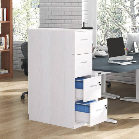 HOMCOM Four-Drawer Lockable Filing Cabinet - White Wood Effect