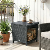 Outsunny Side Table 2-Tier Outdoor Coffee Table with Storage Shelf PS Wood Slat Top/Grey