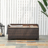 Outsunny 130 L Rattan Garden Storage Box, with Seat - Mixed Brown
