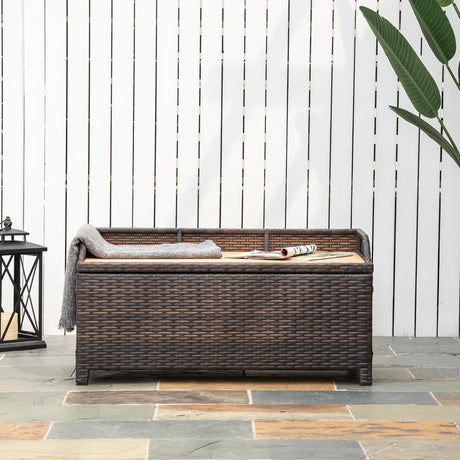 Outsunny 130 L Rattan Garden Storage Box, with Seat - Mixed Brown
