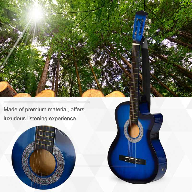 HOMCOM 38 Inch Full Size Blue Classical Acoustic Electric Guitar Kids Guitar and Junior Guitar   Premium Gloss Finish w/Case - Blue