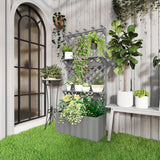 Outsunny 52L Wooden Planter, with Trellis and Shelves - Grey