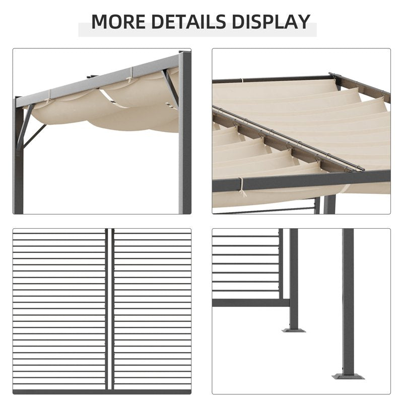 Outsunny 3 x 2.8m Metal Pergola, with Retractable Fabric Roof - Beige