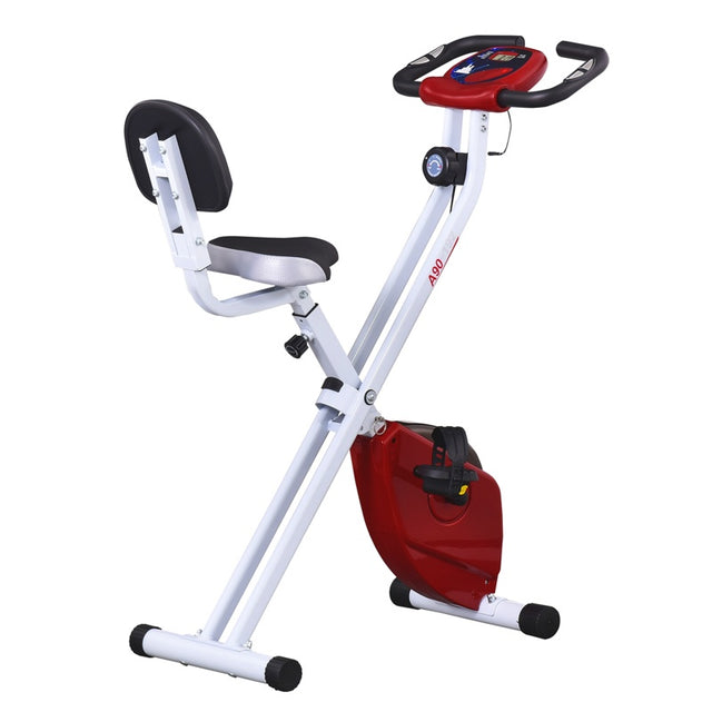 HOMCOM Exercise Bike Fitness Bicycle Indoor trainer Foldable 8-level Magnetic Resistance Adjustable w/LCD Monitor Pulse Sensor, Red