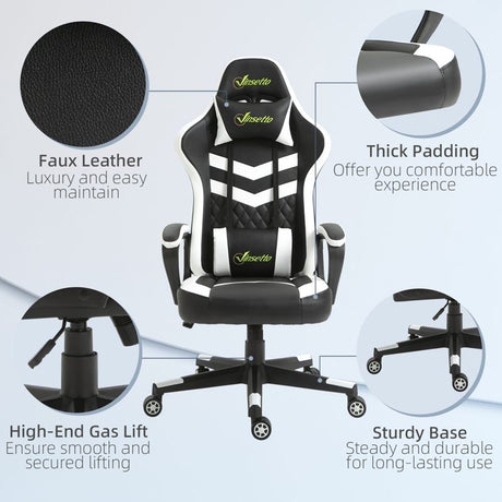 Vinsetto Gaming Chair, Computer Desk Chair with Lumbar Support, Faux Leather Racing Chair with Headrest and Swivel Wheels for Home Office, Black Grey