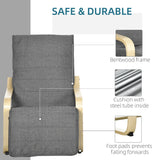 HOMCOM Wooden Armchair, Upholstered Linen Lounge Chair with Adjustable Footrest & Removable Cushion, Poang Chair for Living Room, Dark Grey