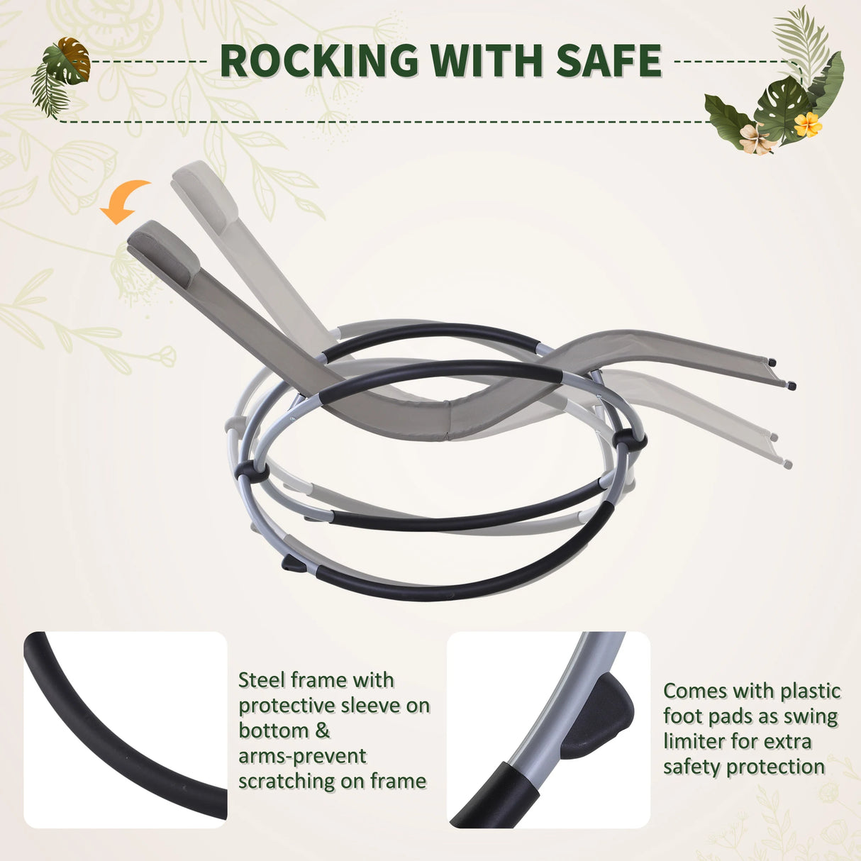 Outsunny Outdoor Orbital Lounger Zero Gravity Patio Chaise Sun Lounger Foldable Rocking Chair with Pillow, Grey