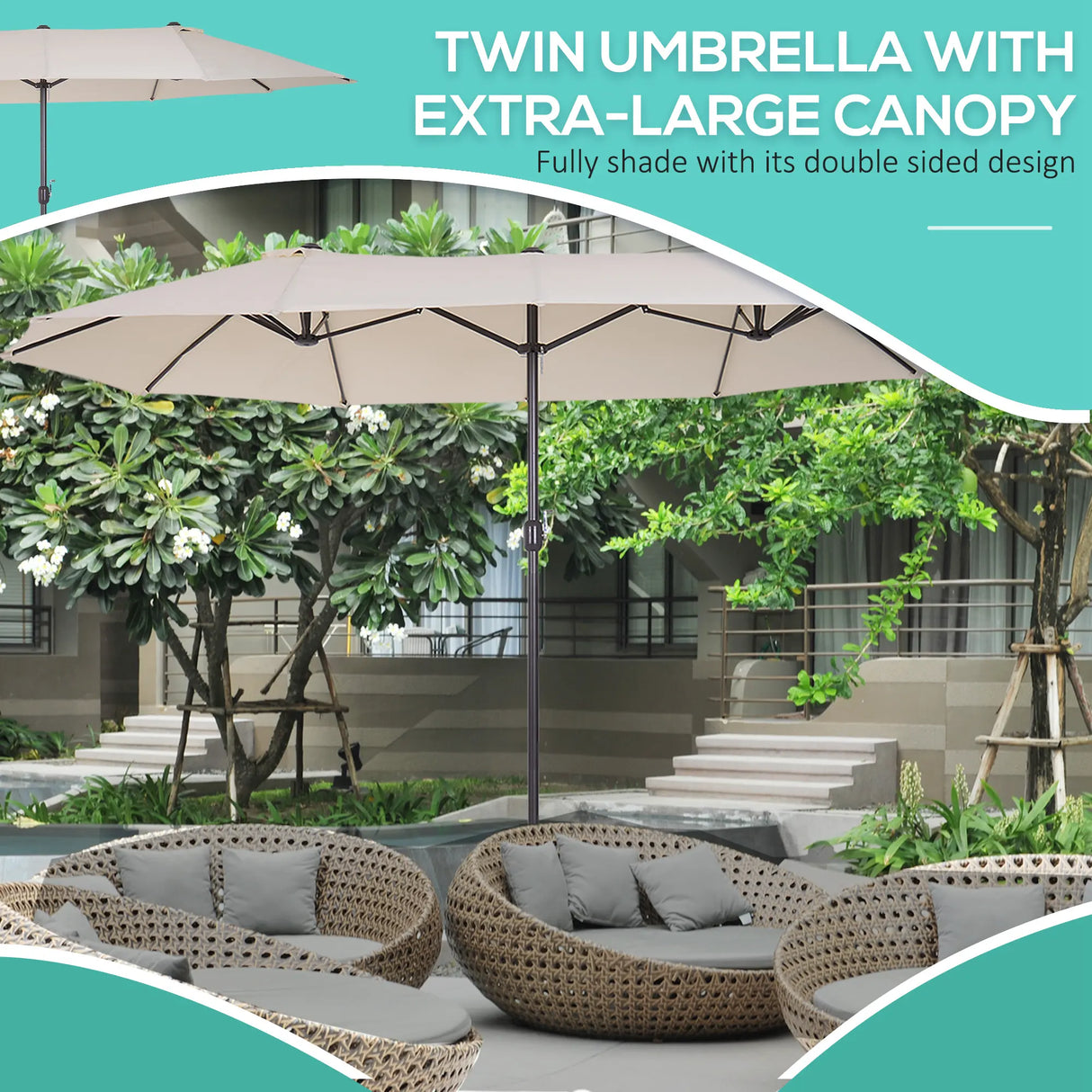 Outsunny 4.6m Double Garden Parasol - Beige