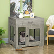 PawHut Dog Cage End Table with Two Doors, Drawer, for Medium Dogs - Grey
