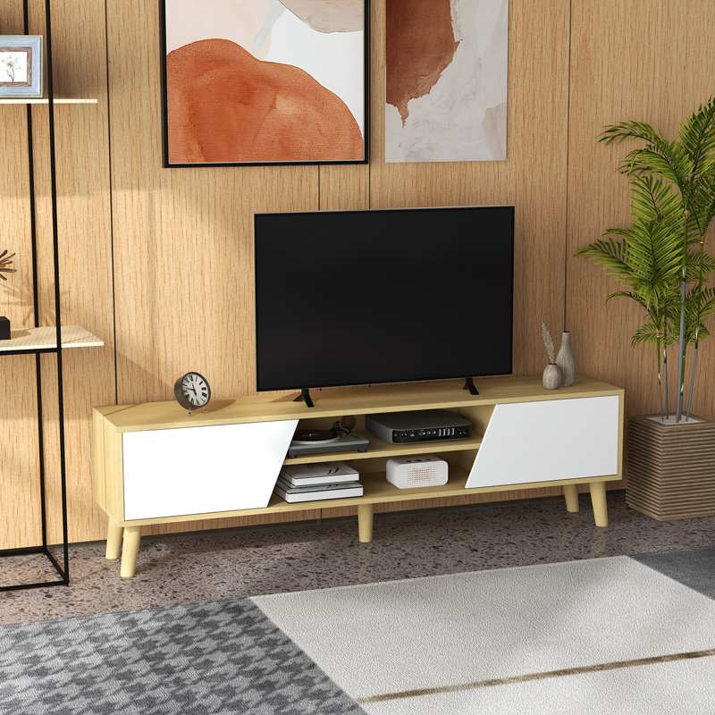 HOMCOM Scandinavian-Style TV Cabinet, with Storage - Wood-Effect/White