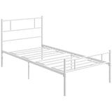 HOMCOM Single Bed Frame, Metal Bed Base with Headboard and Footboard, Metal Slat Support and 31cm Underbed Storage Space