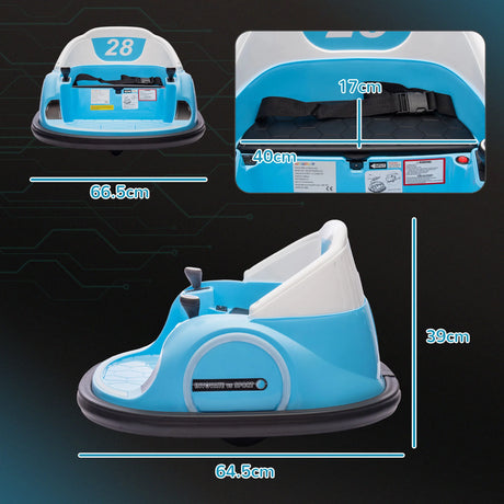 AIYAPLAY 360 Rotation Kids Bumper Car, 12V Waltz Car with Remote Control, Dual Joystick, Music, Lights, Light Blue