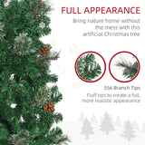 HOMCOM 6.5FT Tall Pencil Slim Artificial Christmas Tree with Realistic Branches, Tip Count and Pine Cones, Pine Needles Tree, Xmas Decoration, Green