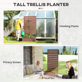 Outsunny Raised Bed for Garden, Planter with Trellis for Climbing Plants, Vines, Planter Box with Drainage Gap, Light Brown