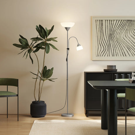 HOMCOM LED Floor Lamp for Living Room, 180cm Tall Standing Lamp, Mother and Child Uplighter with Adjustable Gooseneck, Silver Tone