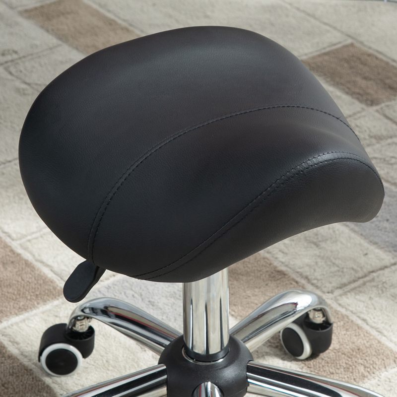 HOMCOM Cosmetic Stool 360° Rotate Height Adjustable Salon Massage Spa Chair Hydraulic Rolling Faux Leather Saddle Stool Mobility, Black