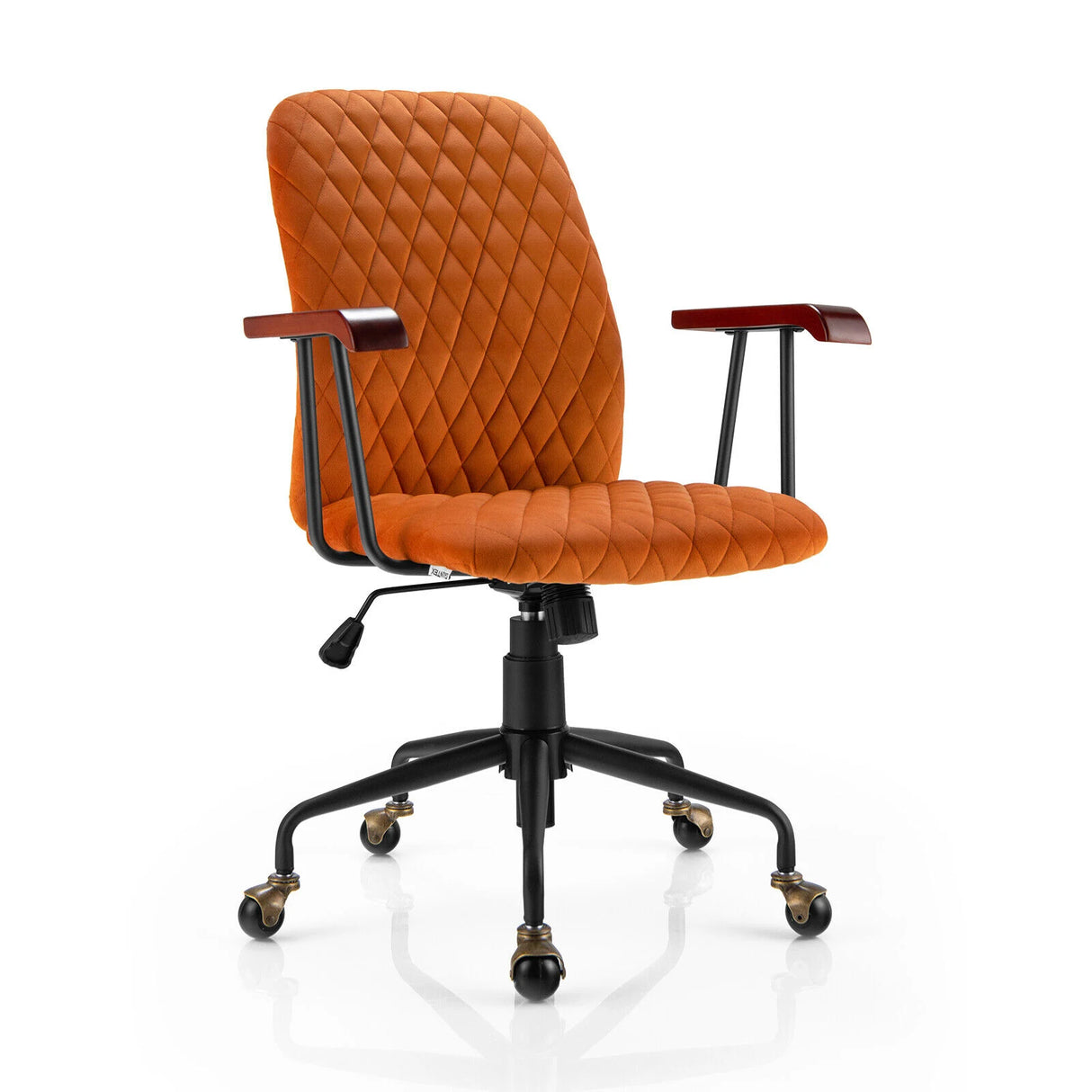 Retro Swivel Velvet Computer Desk Chair with Armrest for Home &amp; Office-Orange