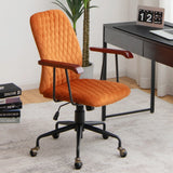 Retro Swivel Velvet Computer Desk Chair with Armrest for Home &amp; Office-Orange