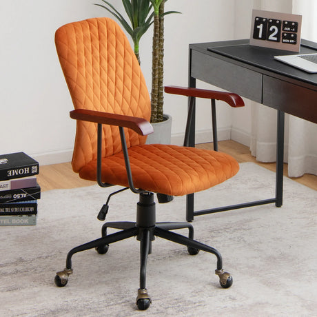 Retro Swivel Velvet Computer Desk Chair with Armrest for Home &amp; Office-Orange