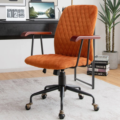 Retro Swivel Velvet Computer Desk Chair with Armrest for Home &amp; Office-Orange