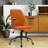 Retro Swivel Velvet Computer Desk Chair with Armrest for Home &amp; Office-Orange