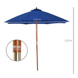 Outsunny 2.5m Garden Parasol Umbrella, Outdoor Market Table Umbrella with Wooden Pole & 8 Fibre Glass Ribs, Round Sun Shade Canopy, Blue