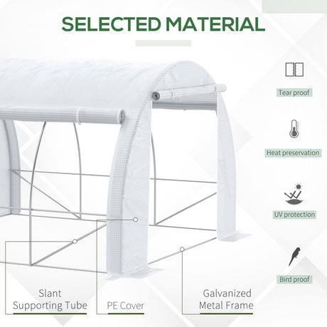 Outsunny 3 x 3 x 2 m Polytunnel Greenhouse with Roll-up Side Walls, Walk-in Grow House Tent with Steel Frame, Reinforced Cover, Zipped Door and 6 Mesh Windows for Garden, White